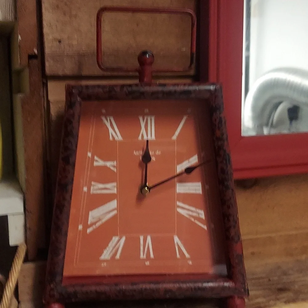 Antiquite Paris  Distressed Brick Red Table Shelf Clock